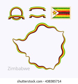 Outline map of Zimbabwe. Border is marked with ribbon in national colors. The package contains frames in national colors and stamp with flag. 