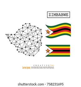 outline map of  Zimbabwe with nation flag.vector illustration.