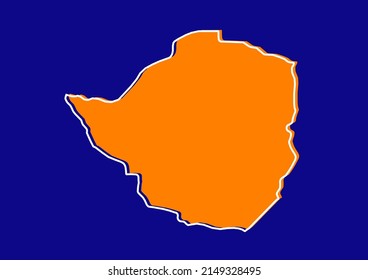 Outline map of Zimbabwe, stylized concept map of Zimbabwe. Orange map on blue background.