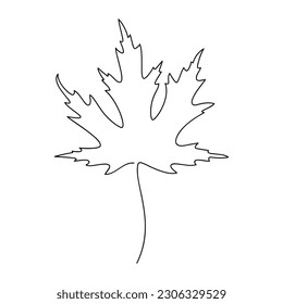 Outline maple leaf one line continuous drawing vector. Botanical outline illustration. Hand drawn linear silhouette icon. Minimal design element for print, banner, card, wall art poster, logo.