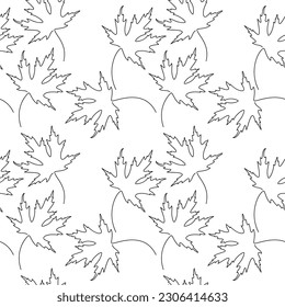 Outline maple leaves seamless pattern vector. Abstract line continuous leaf icon. Floral illustration. Botanical backdrop. Wallpaper, background, fabric, textile, print, wrapping paper design.