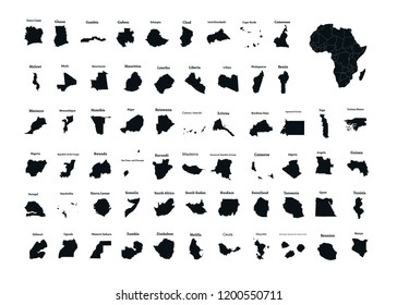Outline maps of African countries. African continent and all countries of Africa. Vector illustration.