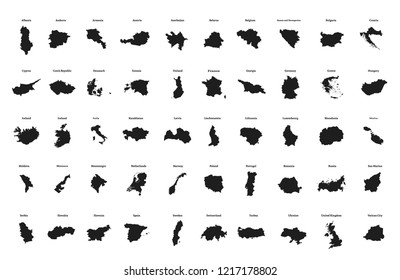Outline maps of European countries. All the countries of Europe. Isolated vector illustration.