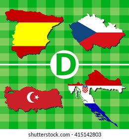 Outline maps of the participating countries football tournaments. D: Spain, Czech Republic, Turkey, Croatia.