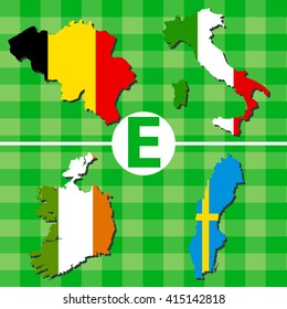 Outline maps of the participating countries football tournaments. E: Belgium, Italy, Ireland, Sweden.