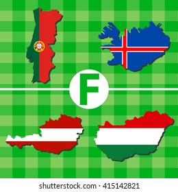 Outline maps of the participating countries football tournaments. F: Portugal, Iceland, Austria, Hungary.