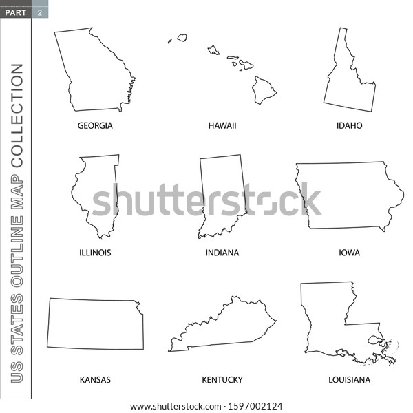 Outline Maps Us States Collection Nine Stock Vector (Royalty Free ...