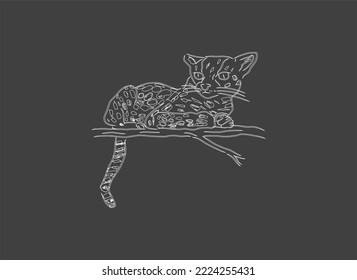 Outline margay or spotted cat Minimalist Artistic Vector Illustration