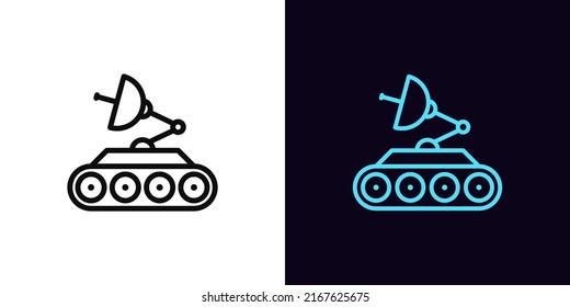 Outline Mars Rover Icon, With Editable Stroke. Space Rover With Satellite Dish, Robot Explorer Pictogram. Space Vehicle And Wanderer, Cosmic Investigation, Surface Exploration. Vector Icon For UI