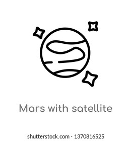outline mars with satellite vector icon. isolated black simple line element illustration from astronomy concept. editable vector stroke mars with satellite icon on white background