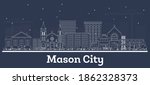 Outline Mason City Iowa Skyline with White Buildings. Vector Illustration. Business Travel and Tourism Concept with Historic Architecture. Mason City Cityscape with Landmarks.