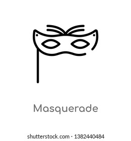 outline masquerade vector icon. isolated black simple line element illustration from entertainment and arcade concept. editable vector stroke masquerade icon on white background