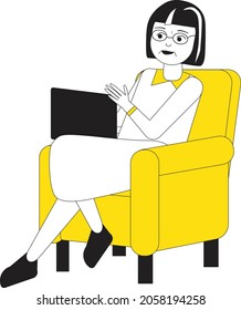 Outline mature lady with notebook internet online