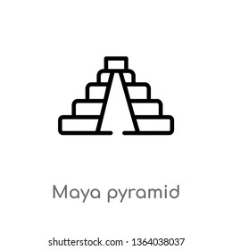Outline Maya Pyramid Vector Icon. Isolated Black Simple Line Element Illustration From Monuments Concept. Editable Vector Stroke Maya Pyramid Icon On White Background