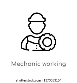 outline mechanic working vector icon. isolated black simple line element illustration from construction and tools concept. editable vector stroke mechanic working icon on white background