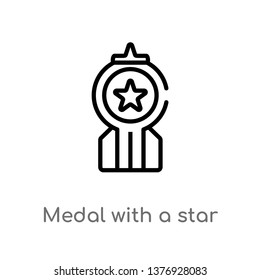 outline medal with a star vector icon. isolated black simple line element illustration from fashion concept. editable vector stroke medal with a star icon on white background