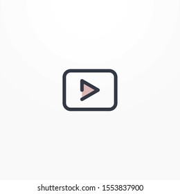 Outline media icon on white. Vector thin button play lines. Line media icons for flat design.