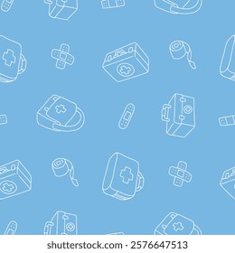 Outline Medic Bag Bandage Vector Seamless Pattern illustration Design