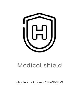 outline medical shield vector icon. isolated black simple line element illustration from health and medical concept. editable vector stroke medical shield icon on white background