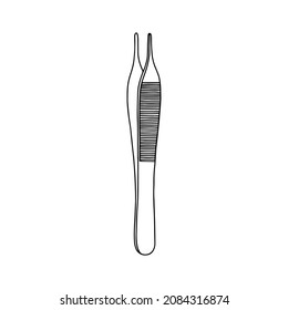 Outline medical tweezers on the white background. Vector isolated illustration of professional and cosmetic tweezers.