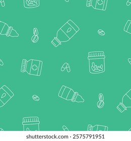 Outline Medicine Pill Capsule Vector Seamless Pattern illustration for Print, Wallpaper, Decoration.