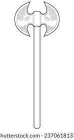 Esbozar arma vectora de hacha medieval. Ilustración dibujada a mano vectorial aislada en fondo blanco.
