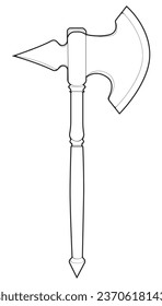 Outline Mittelalterliche Ax Vektorgrafik. Vektorhandgezeichnete Illustration einzeln auf weißem Hintergrund.
