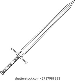 Umriss eines mittelalterlichen Schwertes mit einem in Riemen gewickelten Griff. Schwertvektorgrafik. 