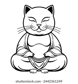 Outline Meditating Cat Buddha vector template