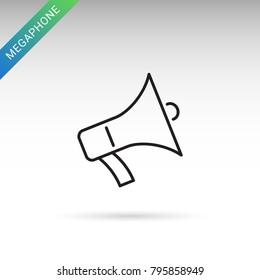 Outline megaphone flat icon isolated on white background. Alarm pictogram. Line symbol for website design, mobile application, ui.