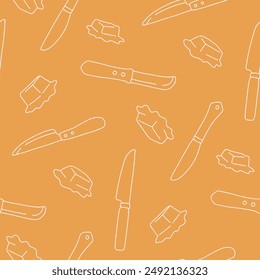 Outline Melt Butter Knife Vector Seamless Pattern illustration for Print, Wallpaper, Decoration.