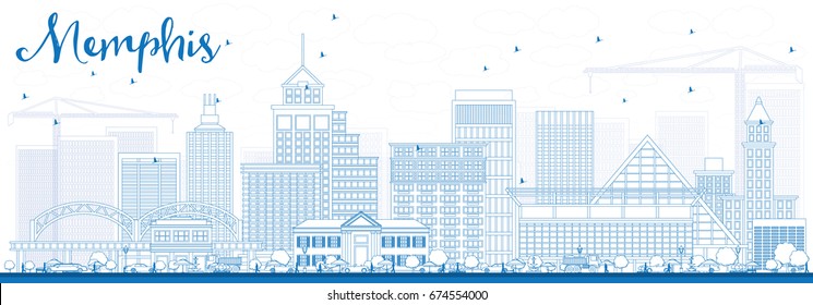 Outline Memphis Skyline with Blue Buildings. Vector Illustration. Business Travel and Tourism Concept with Historic Architecture. Image for Presentation Banner Placard and Web Site.