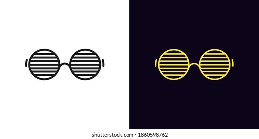 Outline men glasses icon with editable stroke. Linear sunglasses with round shapes, vivid eyewear. Fashion glasses, goggles with shutter, eye mask, party accessory. Vector icon, sign, symbol for UI