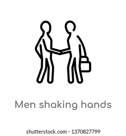 outline men shaking hands vector icon. isolated black simple line element illustration from business concept. editable vector stroke men shaking hands icon on white background
