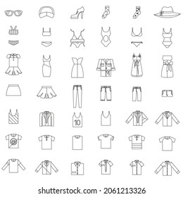 Outline Men and women clothing accessories flat vector icon collection set