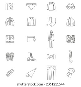 Outline Mens accessories flat vector icon collection set