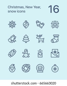 Outline Merry Christmas and Happy New Year icons for web and mobile design pack 3