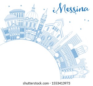 Outline Messina Sicily Italy City Skyline with Blue Buildings and Copy Space. Vector Illustration. Business Travel and Concept with Modern Architecture. Messina Cityscape with Landmarks.