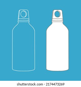 Outline metal water bottle with bung. Vector Stock illustration. Copy space.