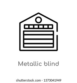 outline metallic blind vector icon. isolated black simple line element illustration from buildings concept. editable vector stroke metallic blind icon on white background