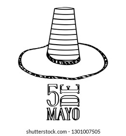 Outline of a mexican hat. Cinco de mayo. Vector illustration design