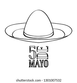 Outline of a mexican hat. Cinco de mayo. Vector illustration design