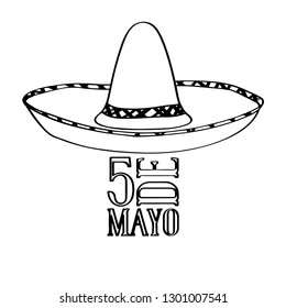 Outline of a mexican hat. Cinco de mayo. Vector illustration design