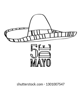 Outline of a mexican hat. Cinco de mayo. Vector illustration design