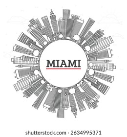 Outline Miami Florida City Skyline with Modern Buildings and copy space Isolated on White. Vector Illustration. Miami USA Cityscape with Landmarks. 