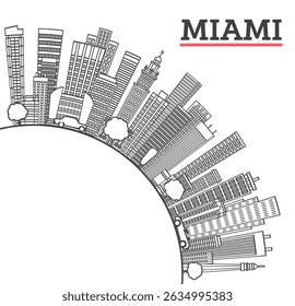 Outline Miami Florida City Skyline with Modern Buildings and copy space Isolated on White. Vector Illustration. Miami USA Cityscape with Landmarks. 