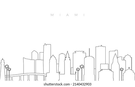 Outline Miami skyline. Trendy template with Miami city buildings and landmarks in line style. Stock vector design. 