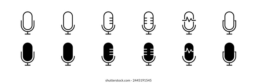 Outline mic icon set. Set of glyph microphone vector. Line mic collection. Microphone set