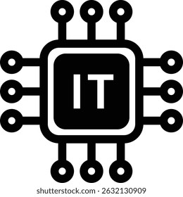Outline microchip icon with IT text representing technology and computing