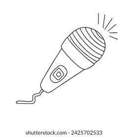 Outline microphone in doodle style. Hand drawn vector art.